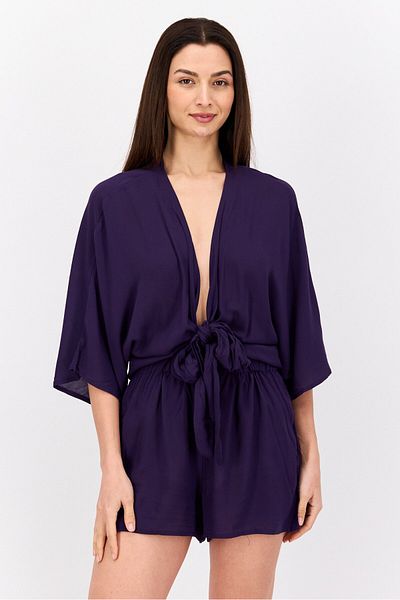 Vince Camuto Women Plain Short Sleeves Playsuits, Plum