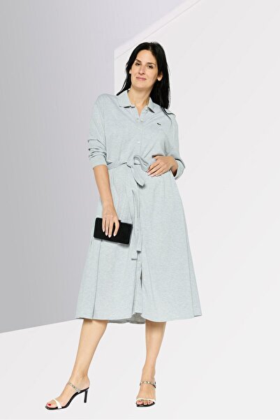 Lacoste Women Brand Logo Belted Midi Dress, Grey