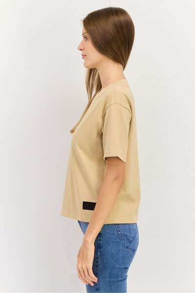 Esprit Women Crew Neck Short Sleeve Solid T-Shirt, Dark Beige