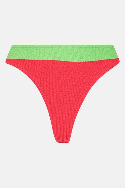 BOOHOO Women Textured Bikini Bottom, Red