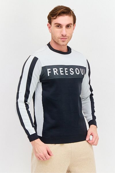 freesoul Men Crew Neck Brand Logo Long Sleeve Sweatshirt, White