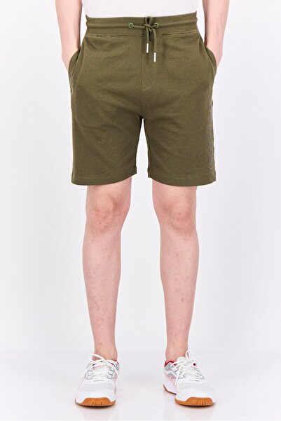 GAZZARRİNİ Men Drawstring Brand Logo Basic Shorts, Dark Olive