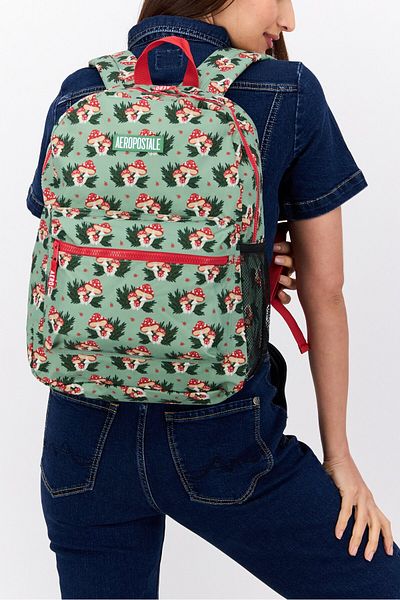 Aeropostale Women Allover Print Backpack Bag 42 H x 30 L x 13 W cm, Olive