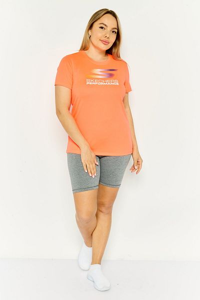 SKECHERS Women Sportswear Fit Short Sleeve Training T-shirts, Coral Red