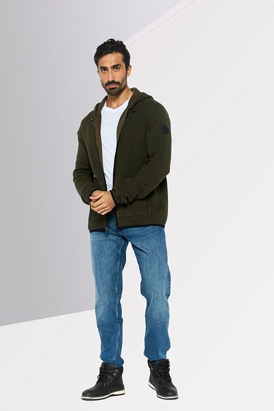 Michael Kors Men Hoodie Long Sleeve Textured Sweatshirt, Dark Olive