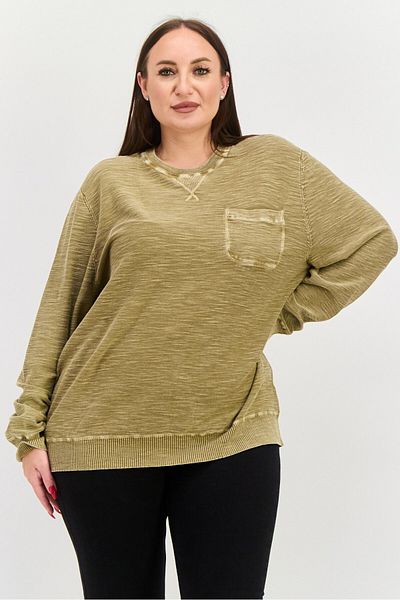 True Grit Women Crew Neck Textured Sweatshirts, Dark Khaki