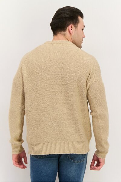 Threadbare Men Crew Neck Long Sleeve Knitted Sweater, Beige