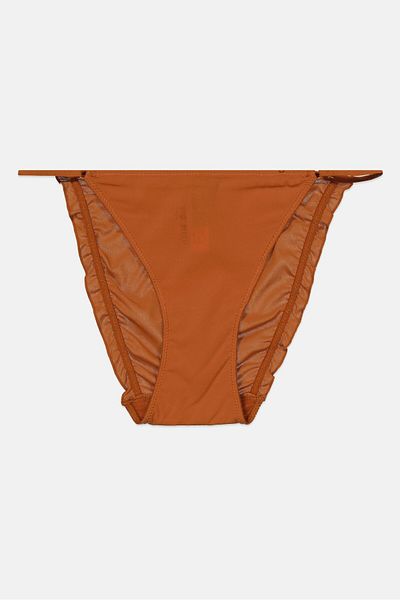 Etam Women Solid Lace Bikini Bottom, Brown