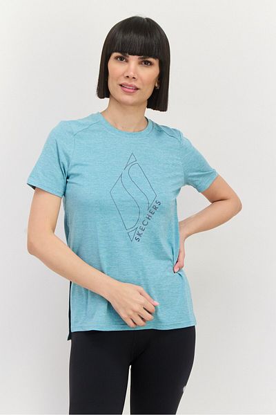 SKECHERS Women Sportswear Fit Short Sleeve Training T-Shirt, Turquoise