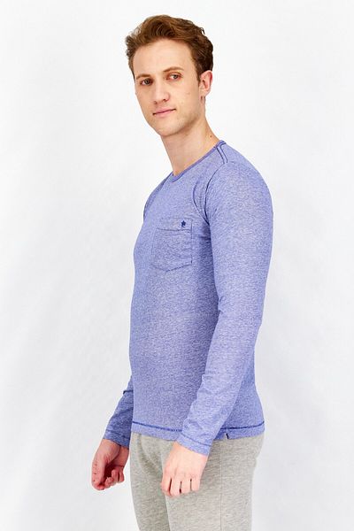 French Connection Men Crew Neck Long Sleeve Heather T-Shirt, Blue Combo