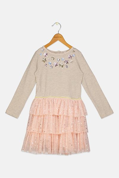 Miss Toddlers Girl Embroidered Dress, Grey