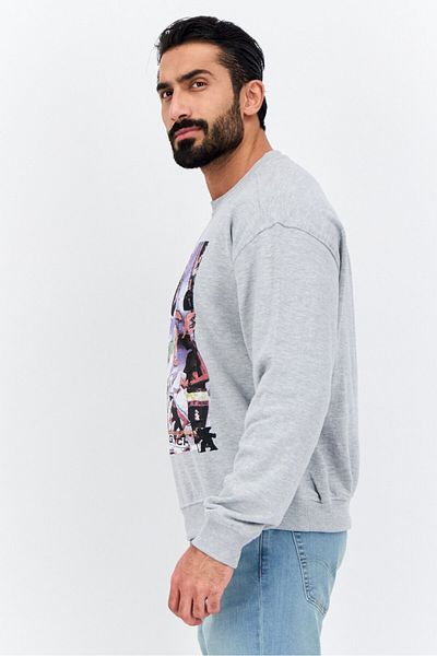 Goliath Men Crew Neck Long Sleeve Graphic Print Sweatshirt, Grey Heather