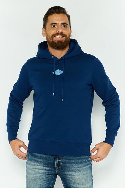 Esprit Men Hooded Long Sleeves Chest Print Logo Sweatshirt, Dark Blue
