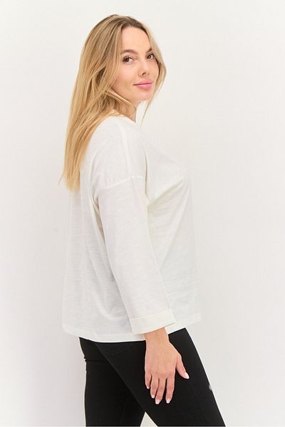 Esprit Women Round Neck 3/4 Sleeve Solid Top, White