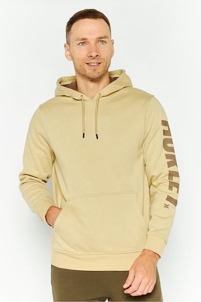 Hurley Men Hooded Long Sleeve Brand Logo Sweatshirt, Beige