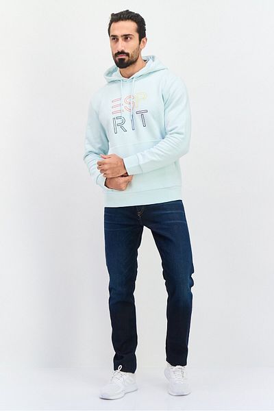 Esprit Men Hood With Drawstring Long Sleeve Embroidered Sweatshirts, Mint Blue