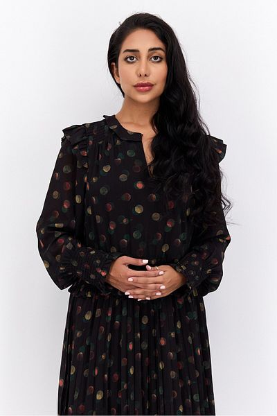 Scotch & Soda Women Polka Dots Midi Casual Dress, Black Combo