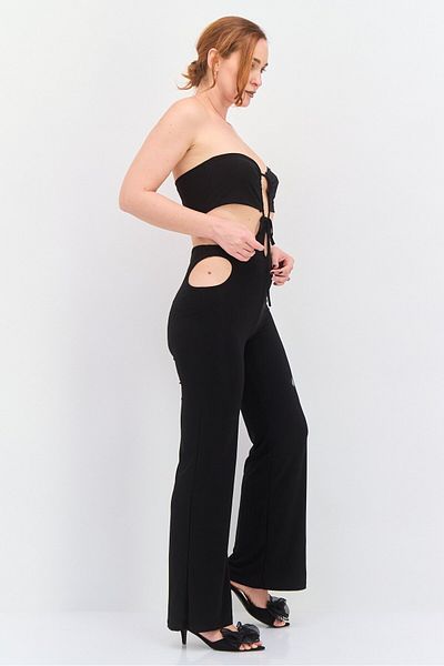 Rebellious Women Plain Sleeveless Bandeau Jumpsuit, Black