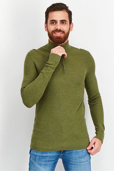 Michael Kors Men Quarter Zip Long Sleeves Textured Sweater, Green