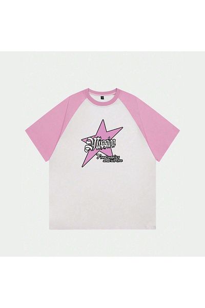 Touz Moda Λευκό μπλουζάκι Unisex Pink Reglan Mission Star