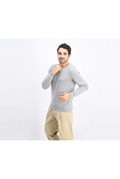 Hackett Men V-Neck Embroidered Logo Sweater, Heather Grey