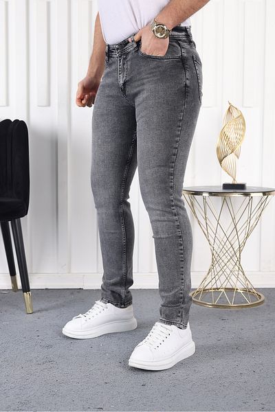 BYFUQQA Men's Snow Wash Slimfit Gray Jeans