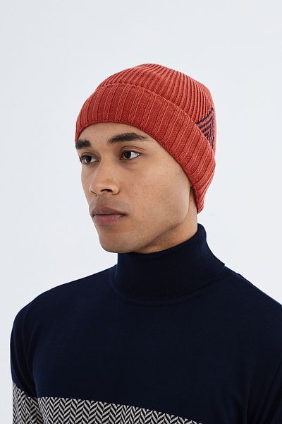 Nordbron Men's Tile Soft Cotton Print Beret Stretchy Double Fold Winter Logo Basic Knitwear Davis