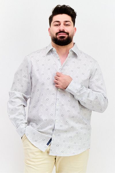 Perry Ellis قميص رجالي كاجوال بقصّة عادية وأكمام طويلة وطبعة زهور، أبيض