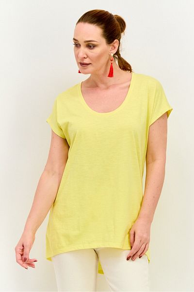 Esprit Women Scoop Neck Cap Sleeves Solid Blouse, Yellow