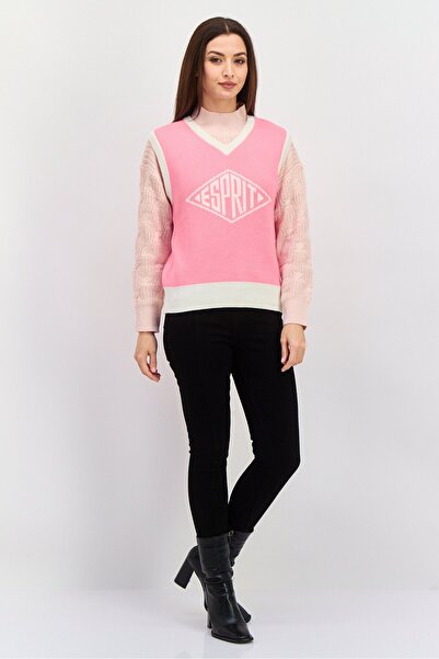 Esprit Women V-Neck Sleeveless Textured Sweater Vest, Pink
