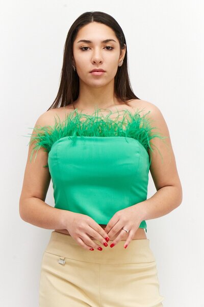 Reserved Women Straight Across Strappless Cropped Top, Green