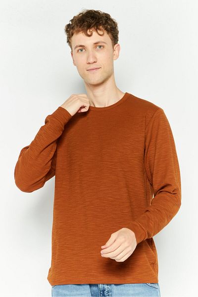 Denim & Flower x Ricky Singh Men Round Neck Textured Long Sleeves Sweatshirt, Brown