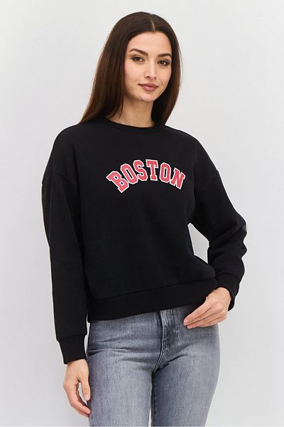Mode by Redtape Women Crew Neck Graphic Long Sleeves Sweatshirt, Black