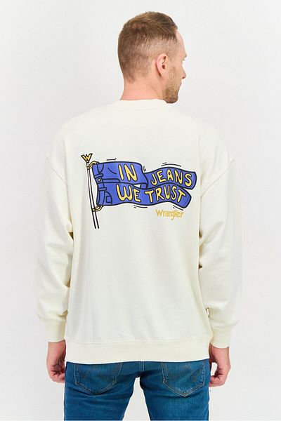 WRANGLER Men Crew Neck Long Sleeve Graphic Sweatshirt, Off White Combo