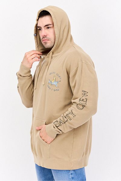 Salty Crew Men Hood With Drawstring Long Sleeve Brand Logo Sweatshirts, Dark Beige Combo