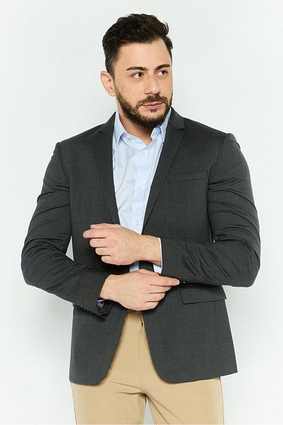 Calvin Klein Men Slim Fit Plain Semi-formal Blazer, Dark Grey