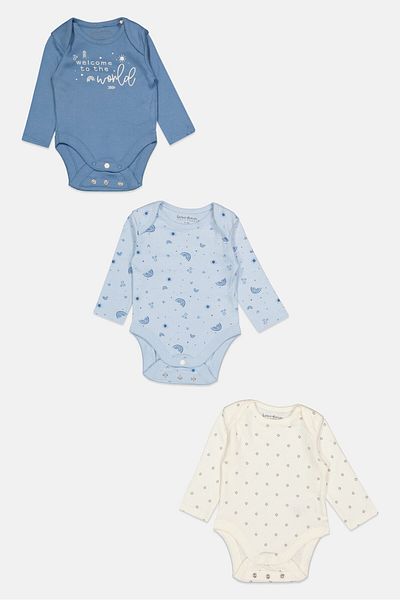 Home Grown Baby Toddlers Boy 3 Piece Printed Bodysuits, Blue