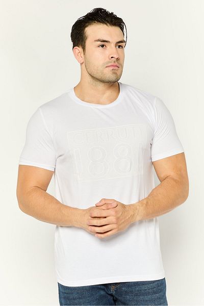 Cerruti 1881 Men Crew Neck Short Sleeves Brand Logo T-Shirt, White