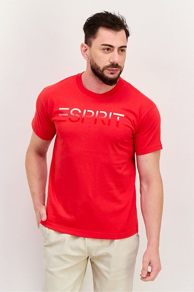 Esprit Men Crew Neck Short Sleeves Brand Logo T-Shirt, Red