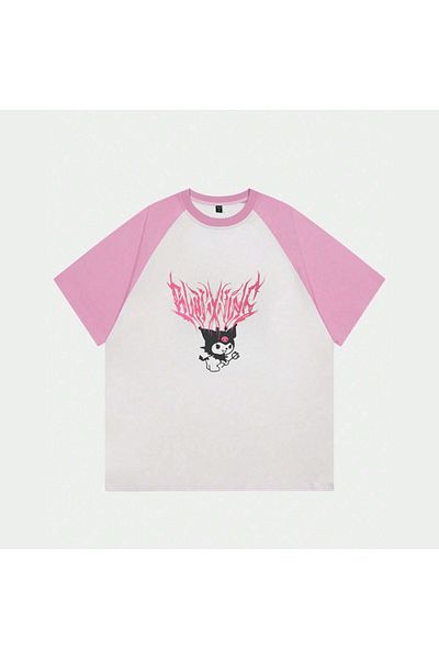 Touz Moda Λευκό Unisex Ροζ Raglan Kuromi T-Shirt