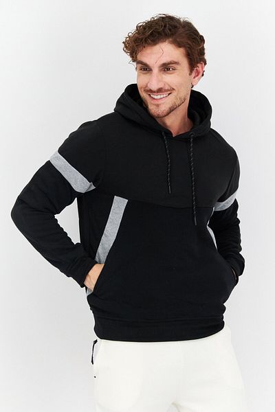 Modern Culture Men Hood With Drawstring Long Sleeve Sweatshirts, Black