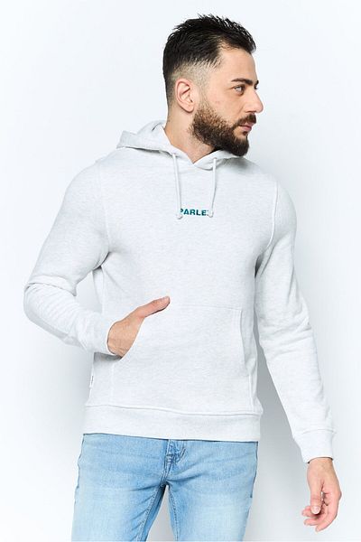 PARLEZ Men Hooded Long Sleeves Embroidered Sweatshirt, Grey