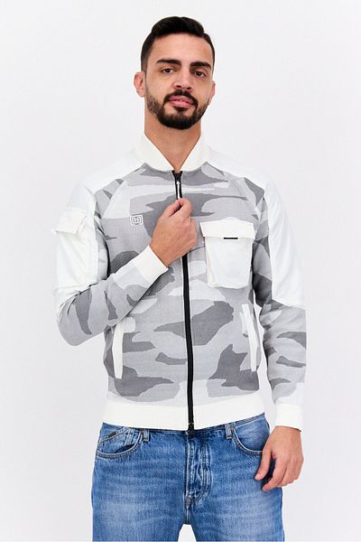 freesoul Men Brand Logo Full Zip Sweatshirt, Off White Combo