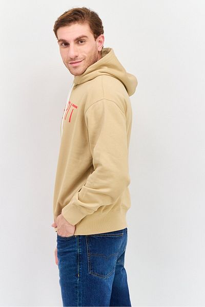 Esprit Men Hood Neck Long Sleeves Brand Logo Hoodie, Tan