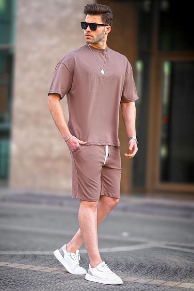 Madmext Barna Basic férfi rövidnadrág szett 6377