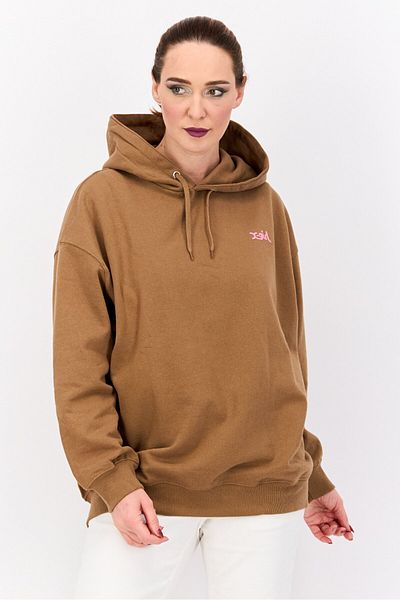X-Girl Women Brand Logo Long Sleeves Hooded Sweatshirt, Brown