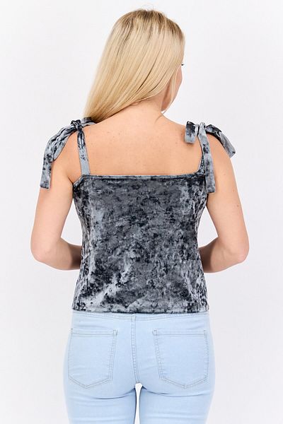 Leyden Women Queen Anne Neck Tie Sleeve Plain Top, Slate Grey