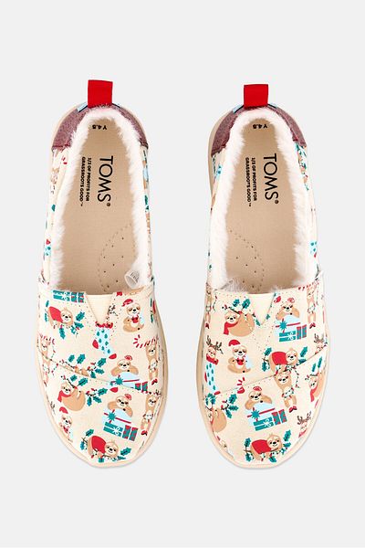 Toms Kids Boy Dark Holiday Slip On Shoes, Beige Combo