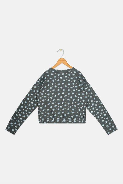 Hurley Kids Girl Long Sleeves Floral Print Sweatshirt, Dark Grey Combo