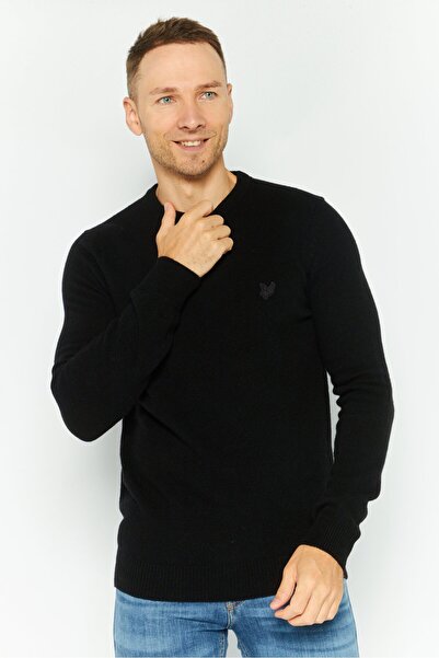 Lyle & Scott Men Crew Neck Embroidered Logo Sweaters, Black